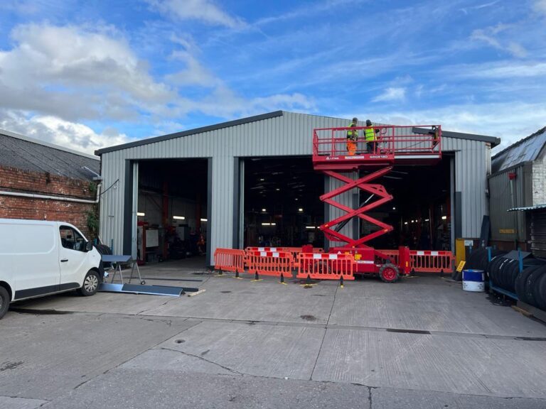Progress picture of the Sheeting and Cladding works at Salford Van Hire.